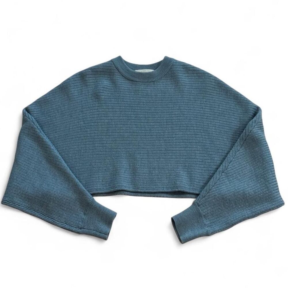 Aritzia Blue Ribbed Cropped Knit Sweater Size 1